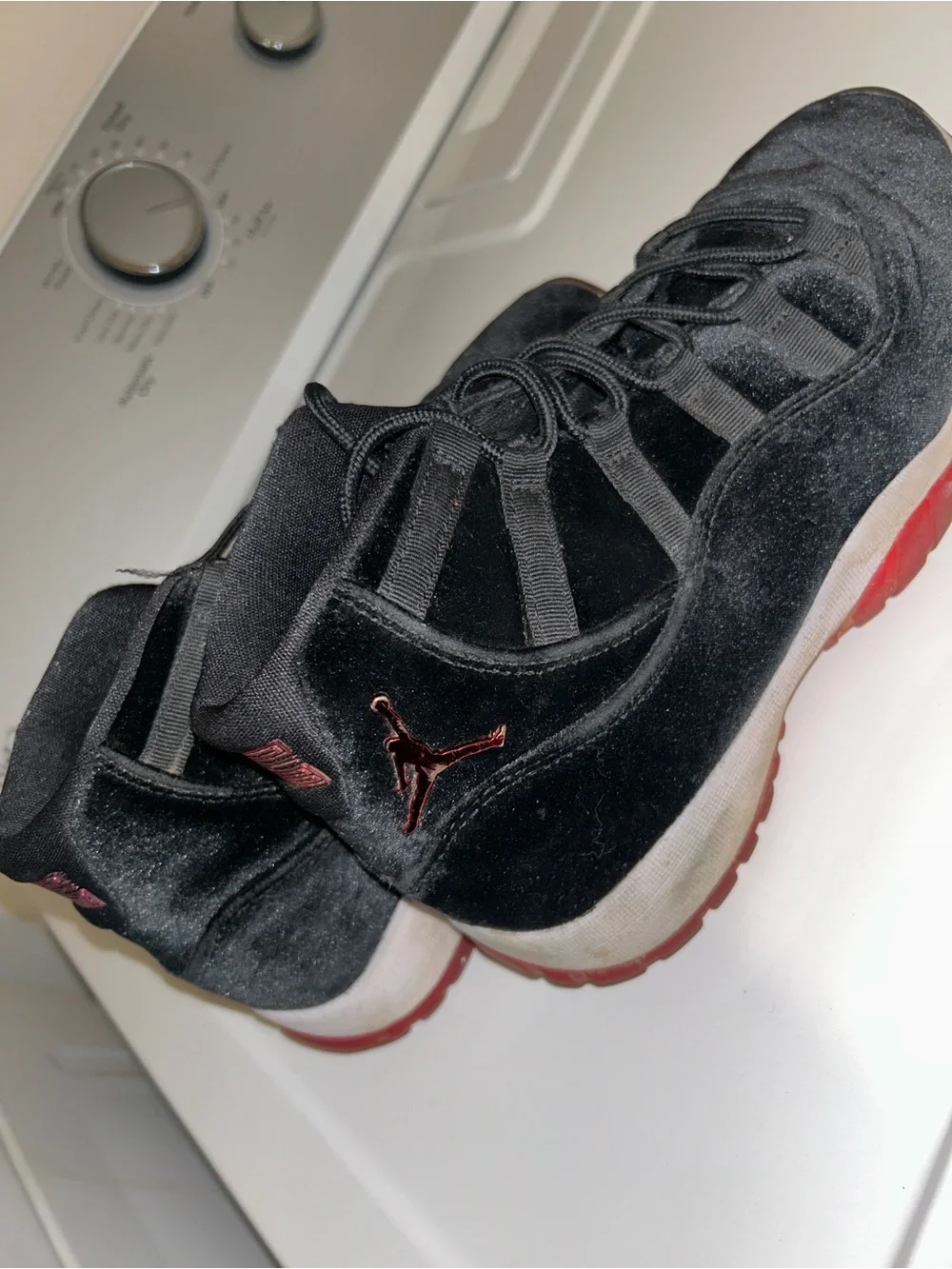 Jordan Black Velvet Low with Red Accents